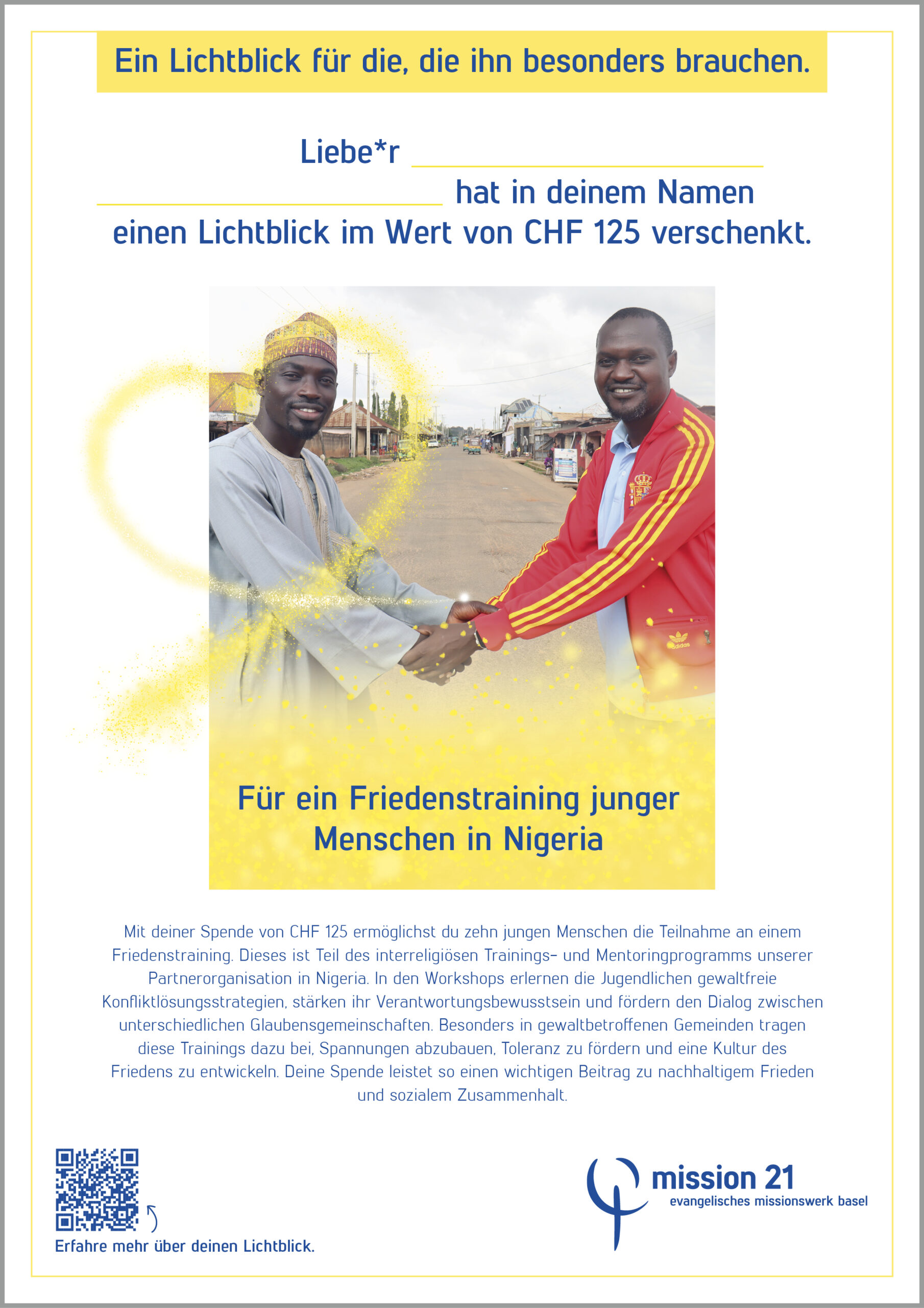 gift donation "peace training for young people"